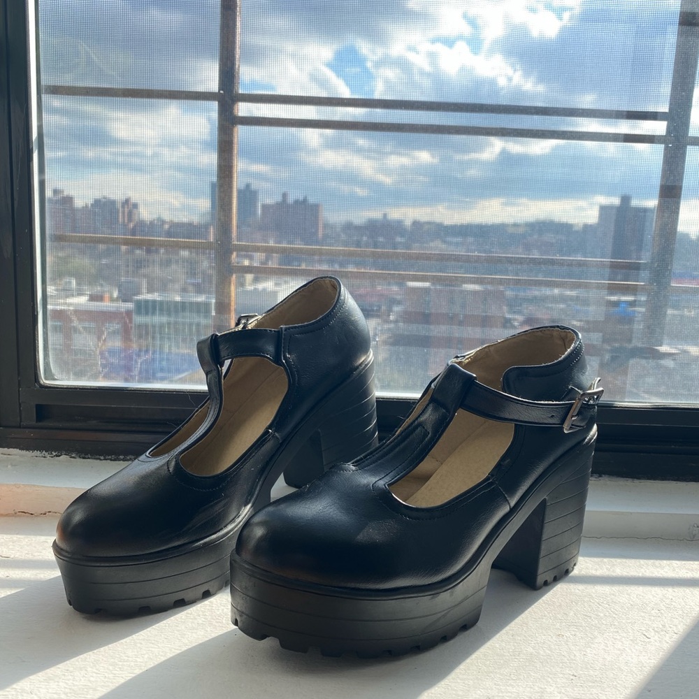 Chunky T-strap Heels